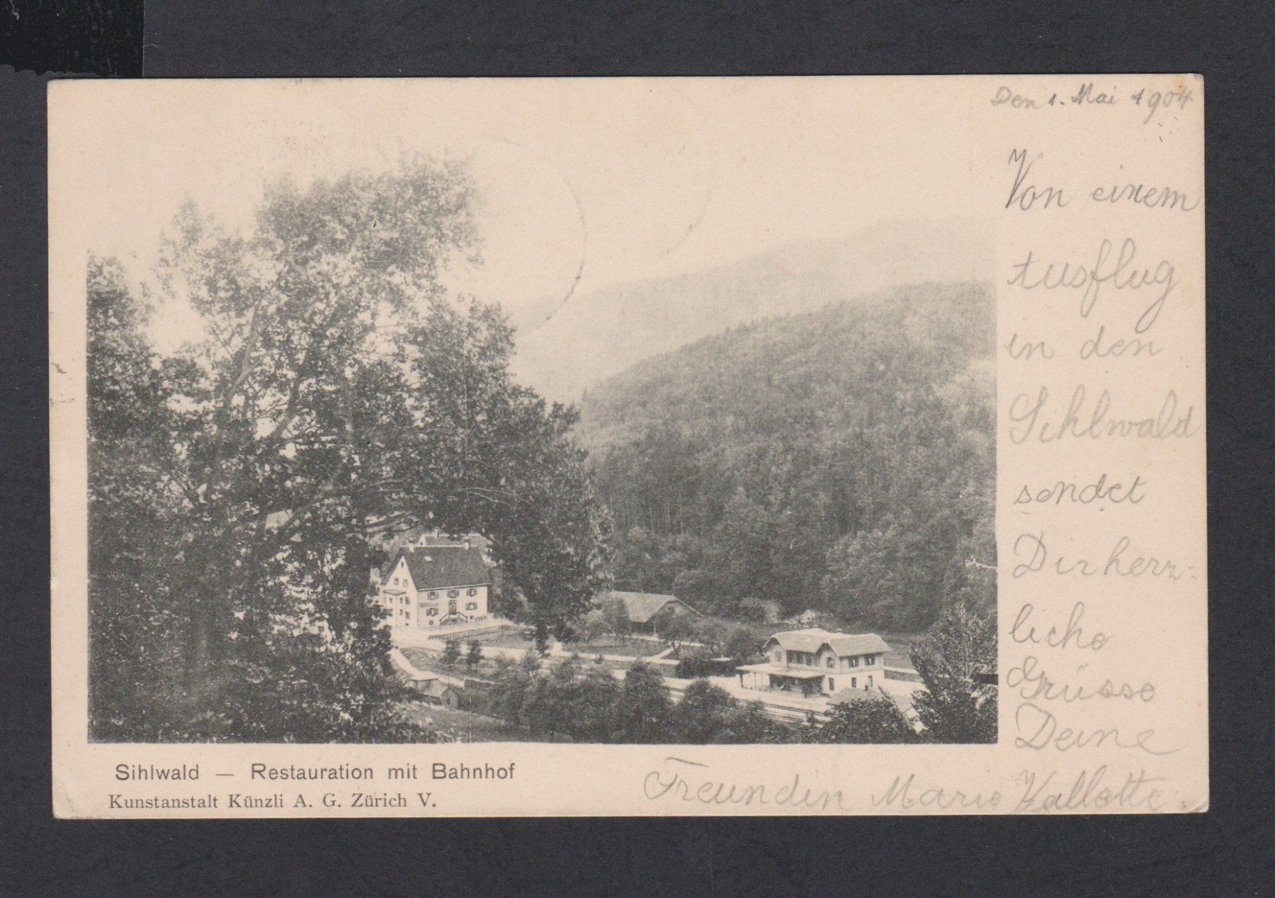 Cartoline postali: Sihlwald  ZH   :   alte Ansichtskarte mit Bahnhof 1904 – Usato da Vitznau venduto da Ropaku