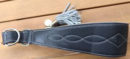 Hundehalsband Leder Schwarz Grau mit Quasten guter Zustand