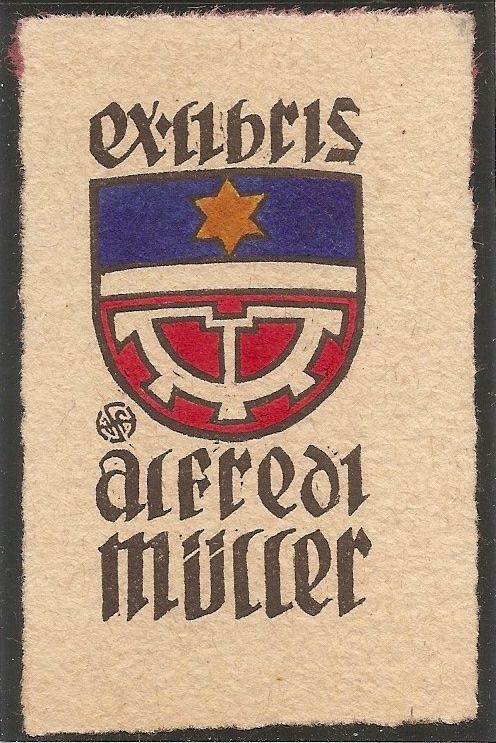 Incisioni: Ex-libris héraldique MÜLLER, Alfred. Bâle. XXe siècle. – Usato da Farvagny-le-Grand venduto da OlivierFurrer