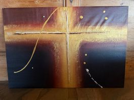 Abstraktes Bild Leinwand Gold Kupfer Schwarz Grösse 80x50 cm