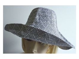 Hut Sonnenhut Reisehut Raffia blau-weiss VINTAGE 1950s