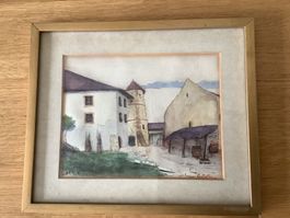 Le Landeron - Sehr schönes Aquarell von Charles Zeltner 1919