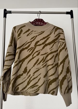 MSCH Copenhagen Pulli, Gr. S Beige/Olive 💚 Top Animal Print