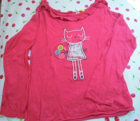 Gr. 122 DU PAREIL leichter Pulli weiter Ausschnitt, Katze