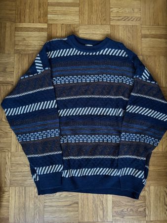 Vintage Striped Knit Sweater - Warm Winter Style, Size XXL