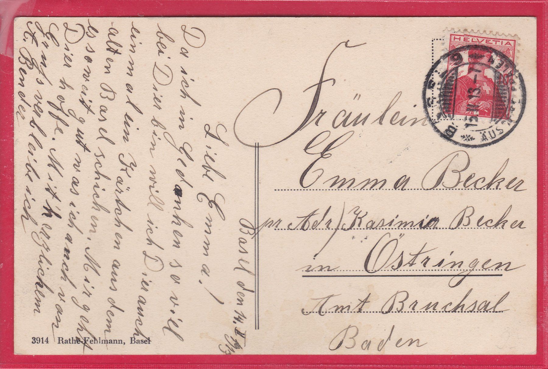 Cartoline postali: BASEL - BUNDESBAHNHOF, 15.2.1913 – Usato da Oberrieden venduto da Gebirgsstelze 1