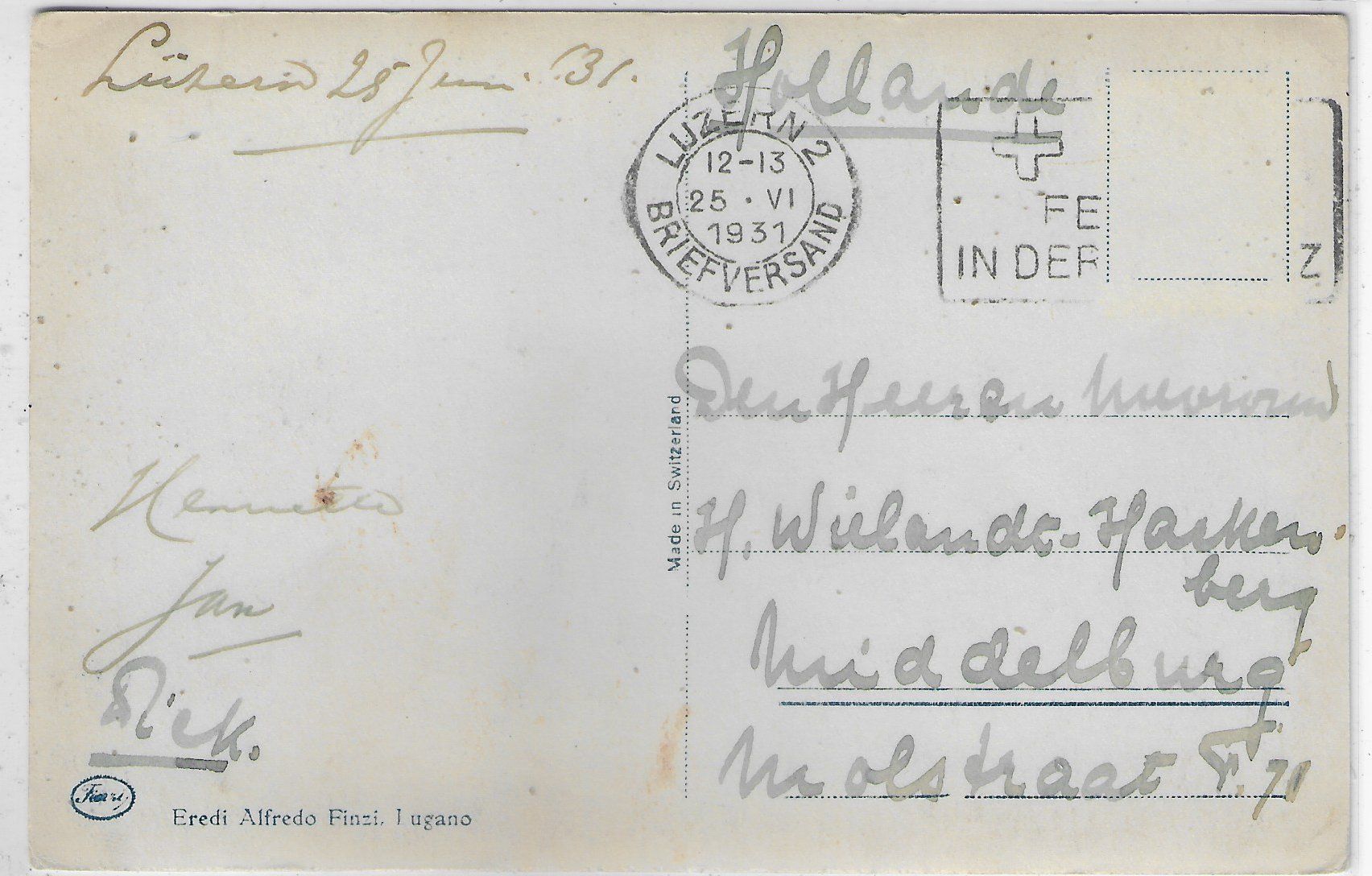 Cartoline postali: Hotel Bellevue au Lac - Lugano – Usato da Ettingen venduto da Kartenplanet 1