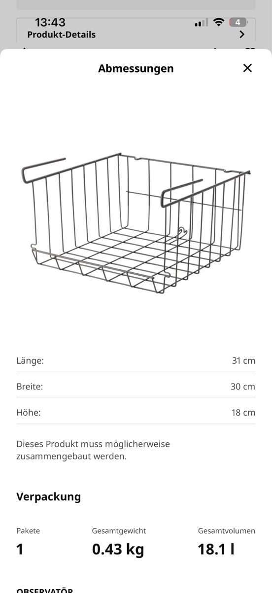 Ikea Sonstiges für Haushalt & Wohnen: OBSERVATÖR Hängekorb von IKEA – Gebraucht aus Thun von romystreit 4