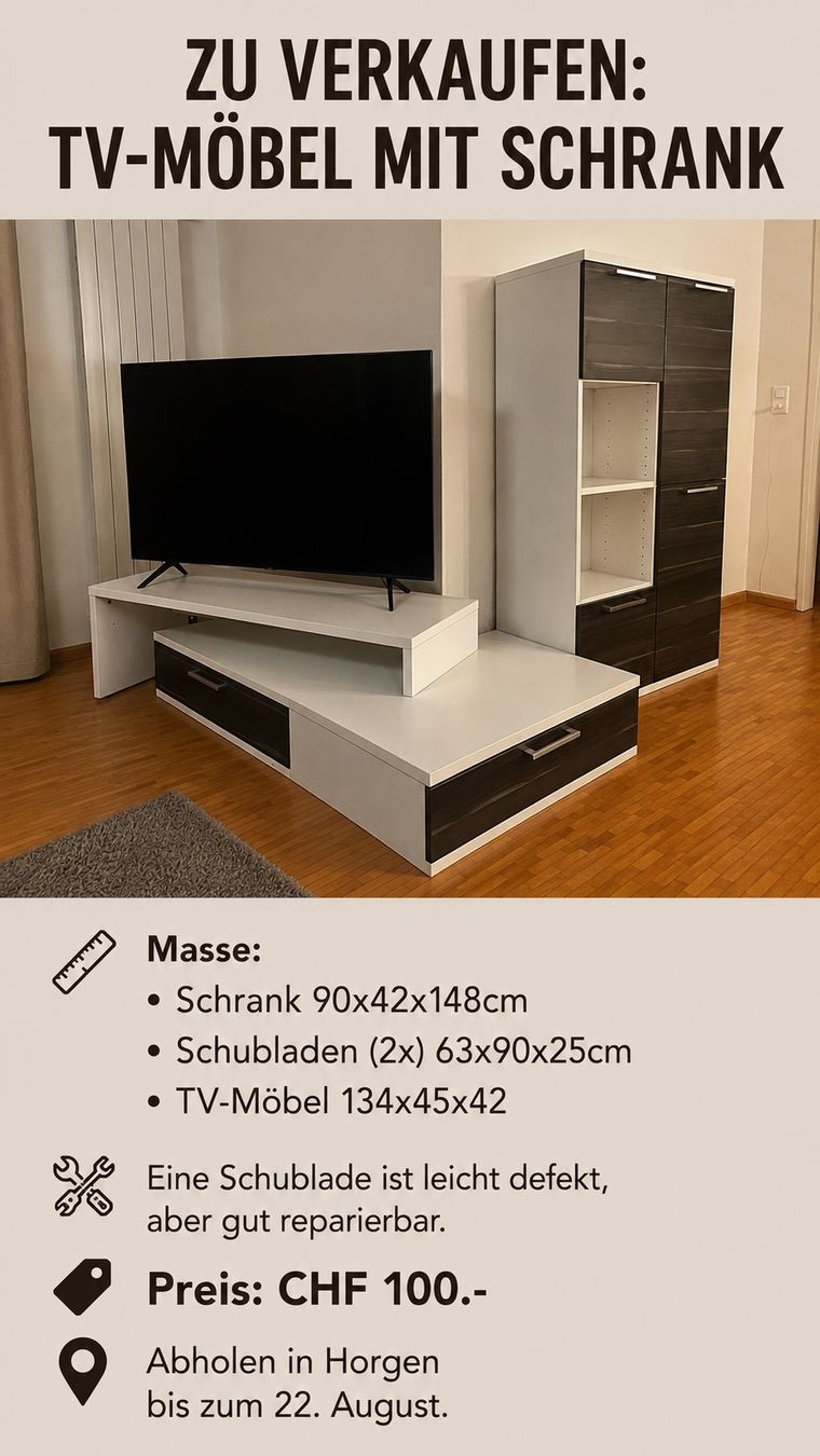 Meubles TV: TV Möbel mit Schrank – D'occasion à Oberrieden par WhiteWaveAG