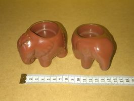 Deux bougeoirs éléphants Partylite en céramique marron