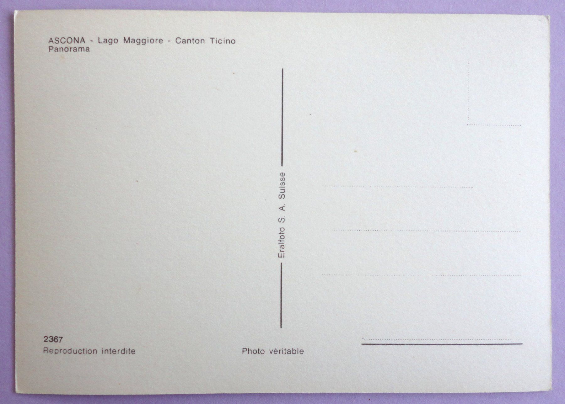 Cartoline postali: Ascona - Panorama - Lago Maggiore – Usato da Fétigny venduto da Billy2miny 1