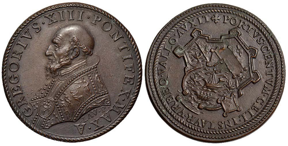 Medaglie: Rom, Gregor XIII, Bronzemedaille 1572, Civitavecchia – Usato da Chiasso venduto da Novamarketing