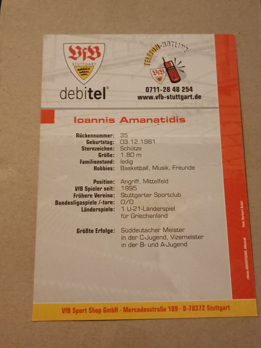 Autogramme: Ioannis Amanatidis - VfB Stuttgart - Handsigniert – Gebraucht aus Menziken von Artographs 1