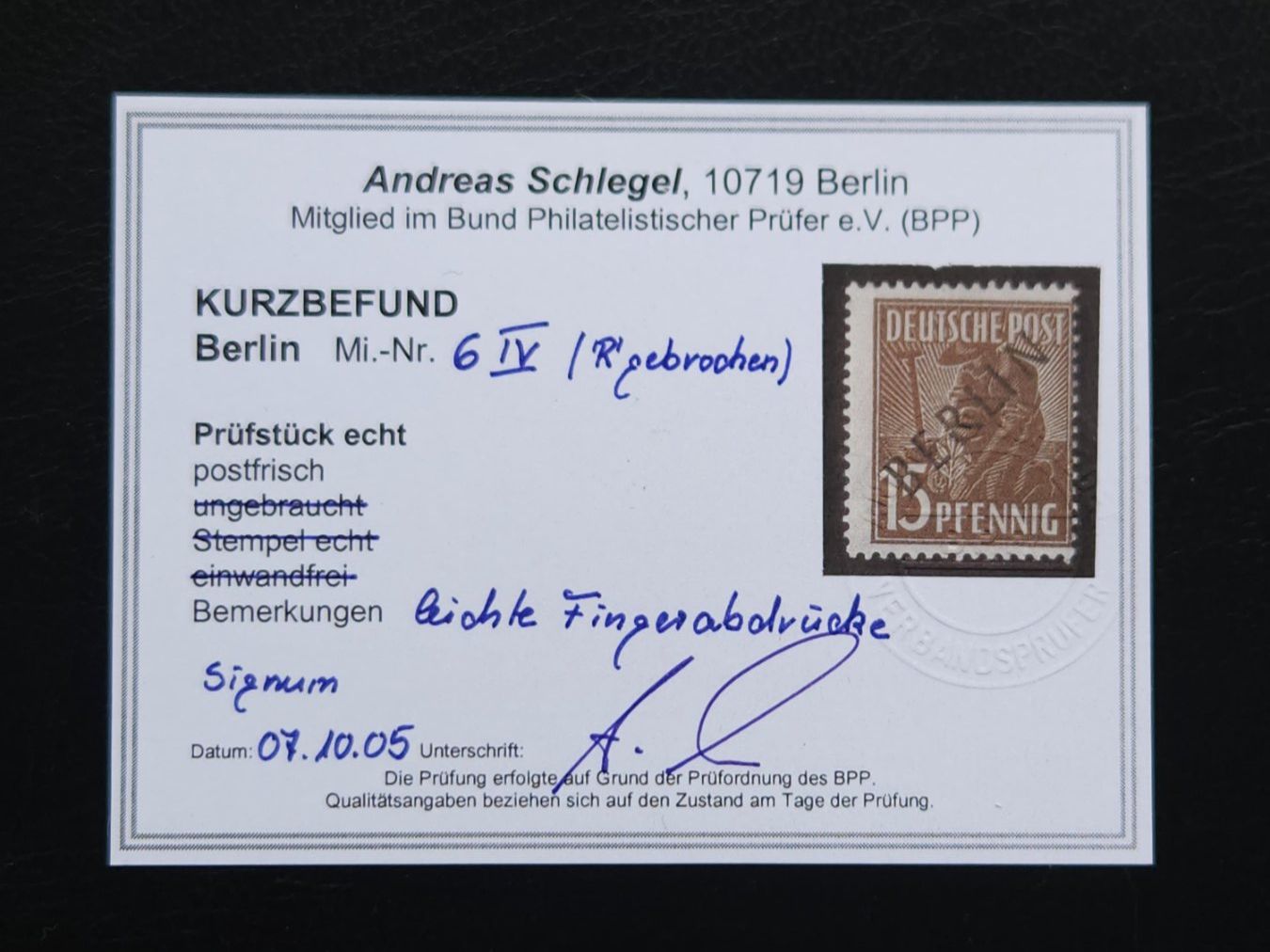 Tous les timbres: Berlin Abarten Mi-Nr.6 lV Postfrisch Geprüft BPP – D'occasion à Kriens par Nidfeld45 1