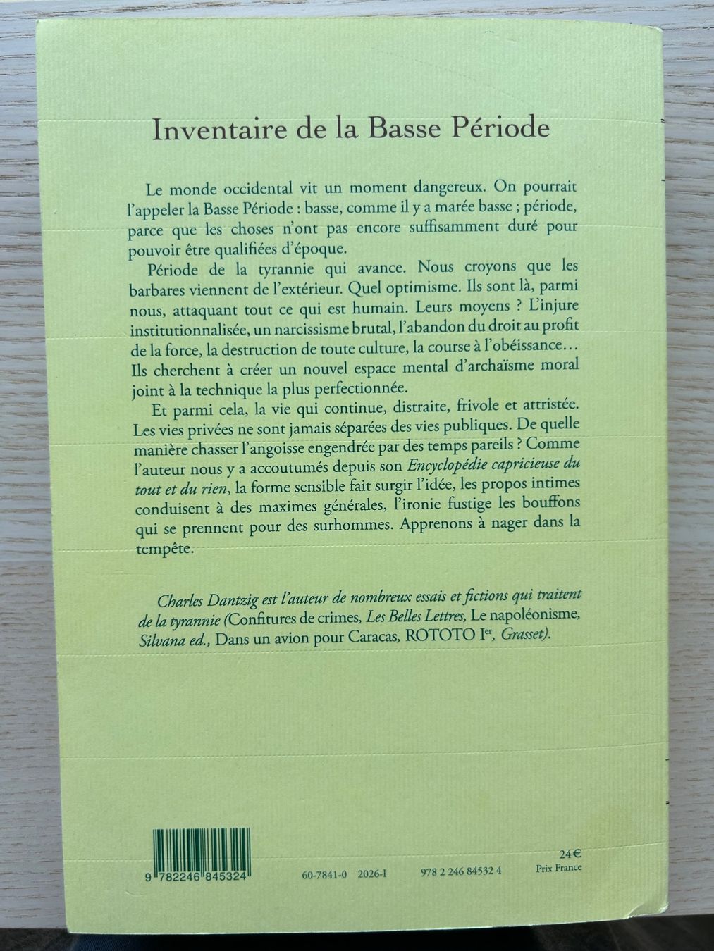 Libri: Charles Dantzig: Inventaire de la Basse Période  (2026) – Usato da Steckborn venduto da DavidLM 1