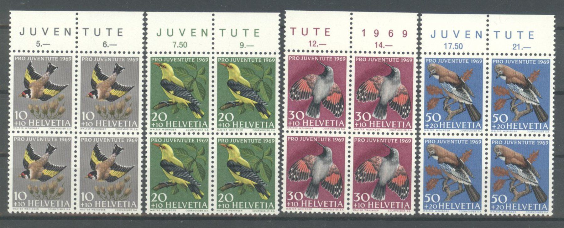 Alle Briefmarken: 1969, Pro Juventute, Viererblöcke ** – Gebraucht aus Willisau von Vollstempel