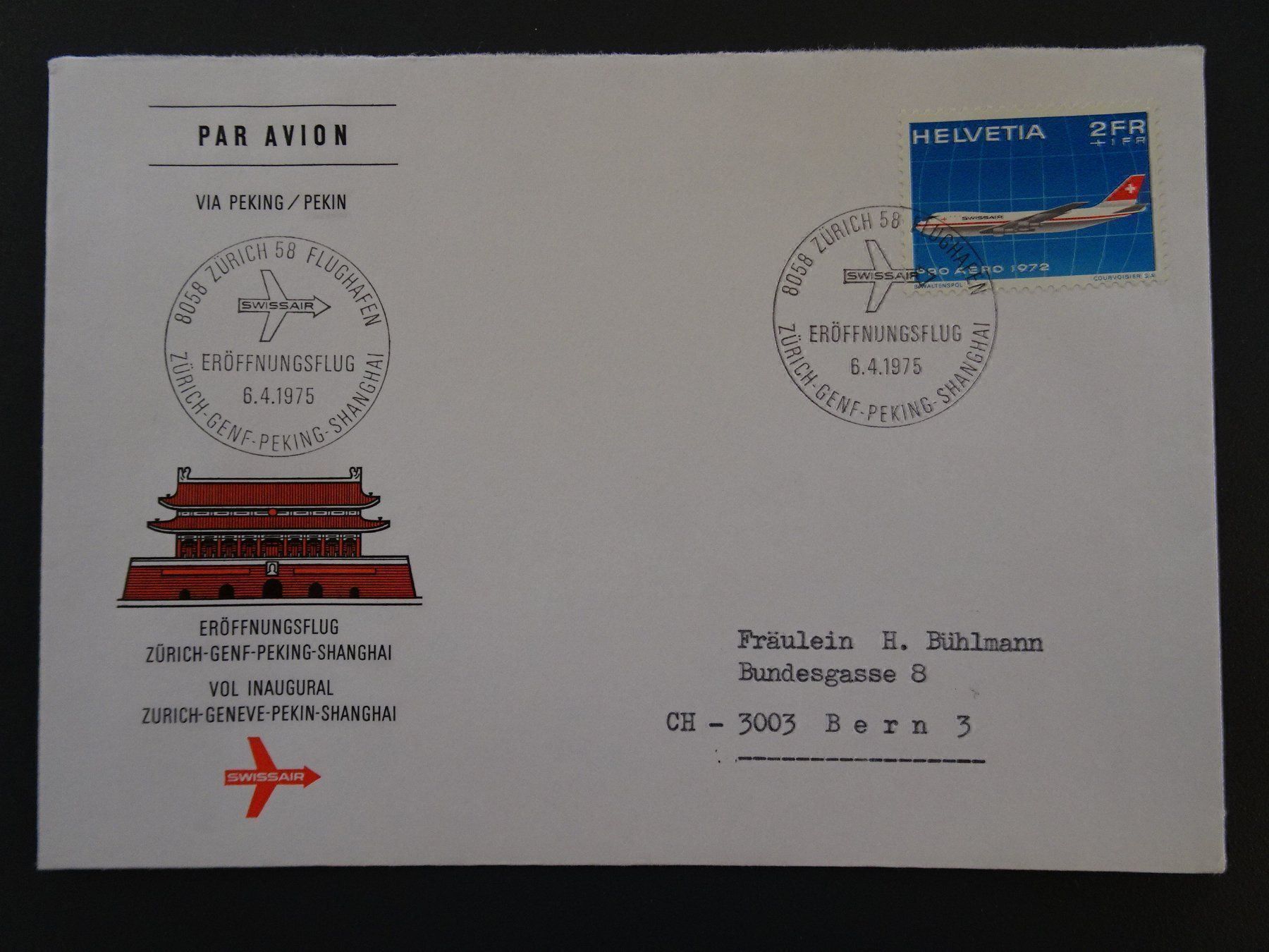 Tous les timbres: Eröffnungsflug 1975 – D'occasion à Aadorf par Chnorli-Furz 3