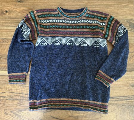  Alpakapullover aus Südamerika blau gemustert Gr.S 