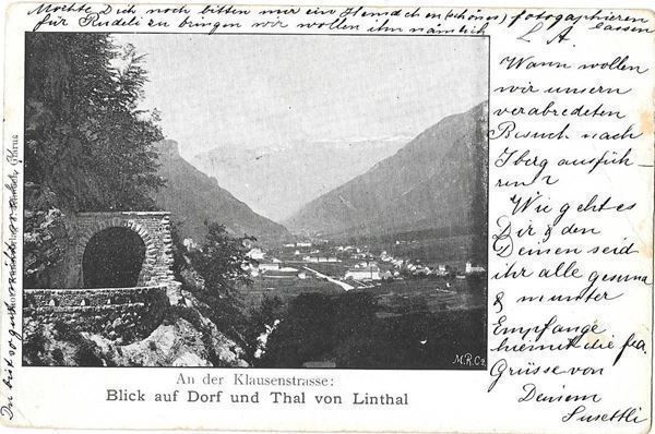 Cartoline postali: Blick auf Dorf und Thal Linthal – Usato da Olten venduto da clotaldi
