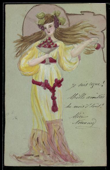 Cartoline postali: Handgemalt: Schöne Frau mit einem Kelch – Usato da Berlin venduto da bartko-reher