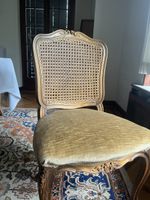Louis XV Stil Stuhl mit Rattan und Samt, 6 Stück