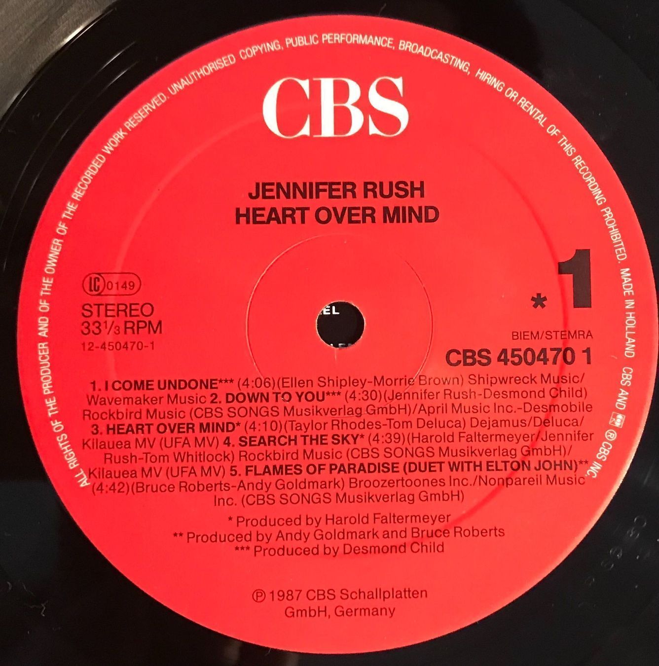 Dischi in vinile: JENNIFER RUSH - HEART OVER MIND - 33 Tours – Usato da Bussigny venduto da vinyl-pas-cher 2
