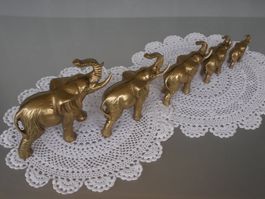 Alte Messing Skulpturen Figuren Elefanten Familie im 5er Set