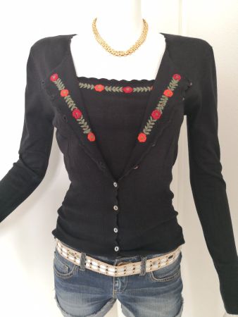 🤩MANGO TWINSET STRICK-JACKE & - TOP SCHWARZ MIT STICKEREI
