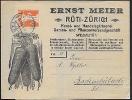 1920 Streifband illust. Meier RÜTI ZH Wertstempel 5c. ab 1.-