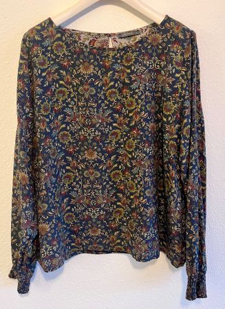 NILE Bluse mit Blumenmuster, Blau/Petrol, Viskose, Grösse L
