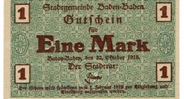 Baden Baden 1 Mark 22.10.1918 VZ+-VZ++