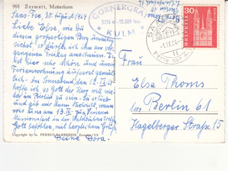 Cartoline postali: Zermatt 1964 – Usato da Bürglen TG venduto da StampGraf 1
