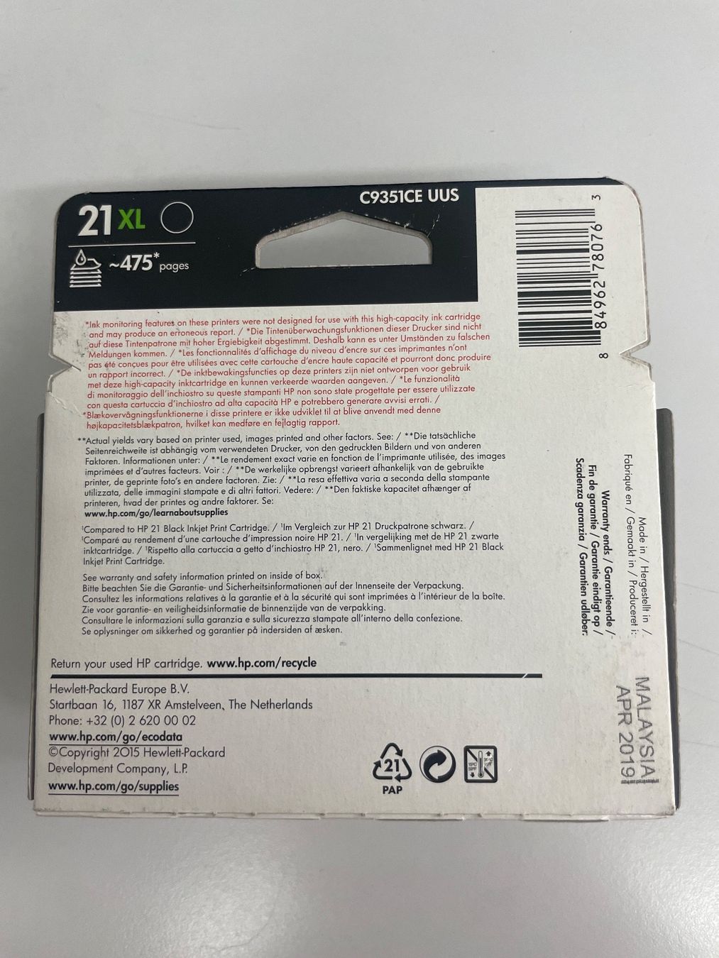 Hewlett Packard Cartucce per stampanti & toner: HP 21XL Schwarz Original Druckerpatrone – Nuovo e nell'imballaggio originale da Niederwangen BE venduto da m_s13 1
