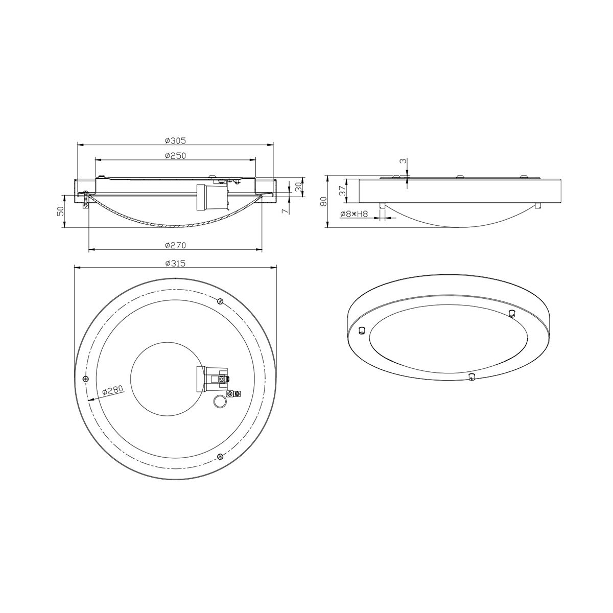 Kronleuchter & Deckenlampen: Deckenleuchte, 31 cm Ø, IP44, Rund – Neu (gemäss Beschreibung) aus Kreuzlingen von Smart-Light 3