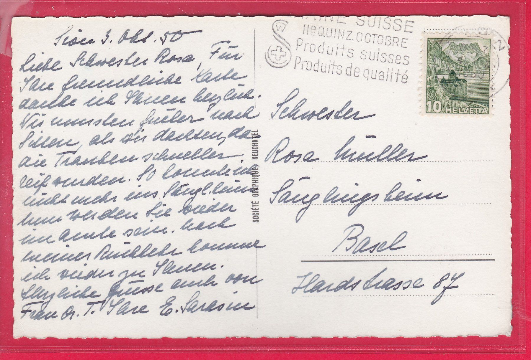 Cartoline postali: SION ET LA RHONE, 4.10.1950 – Usato da Oberrieden venduto da Gebirgsstelze 1