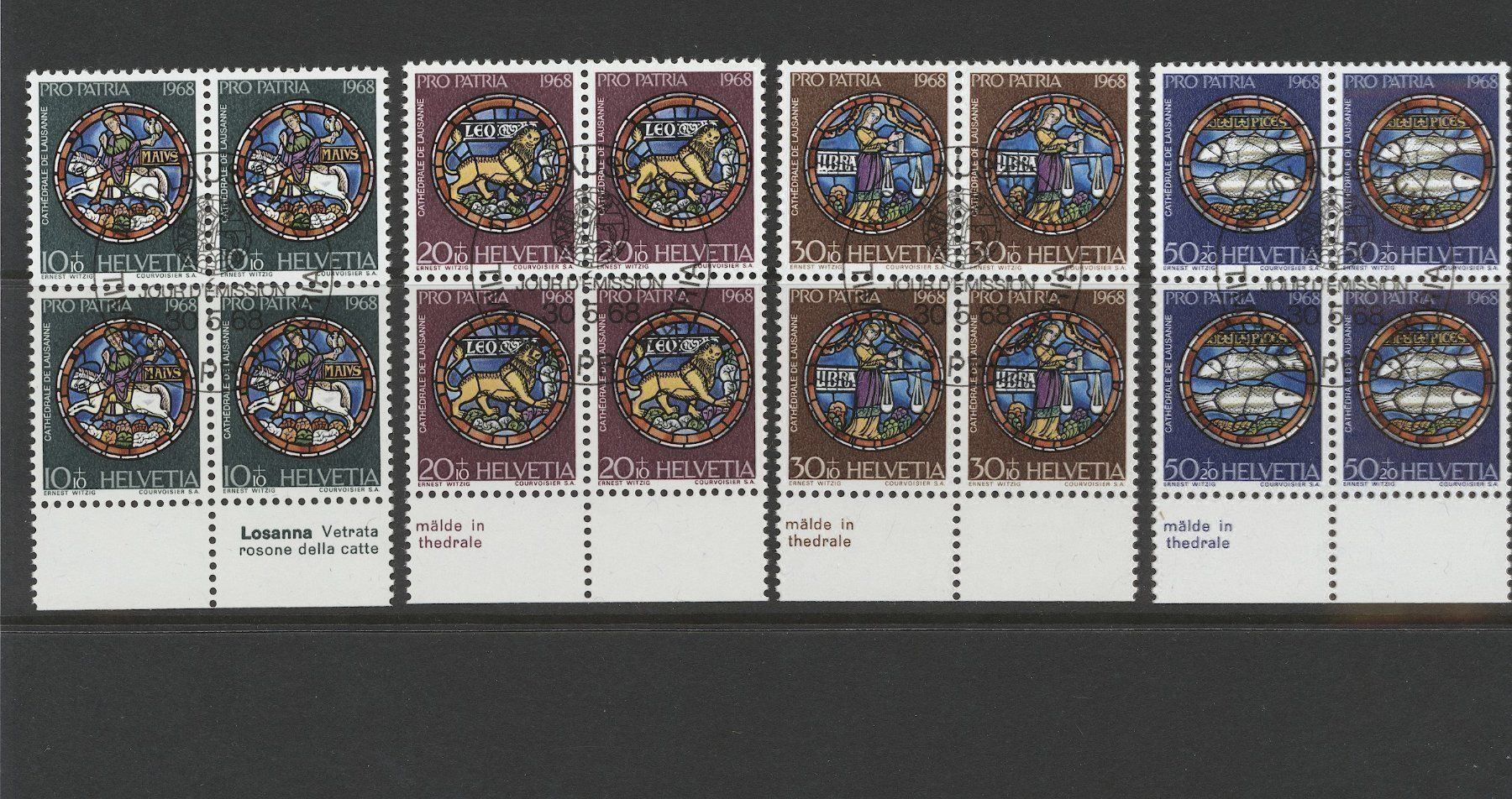 Alle Briefmarken: Pro Patria Viererblöcke 1968-71 gest. – Gebraucht aus Nesslau von zueri6