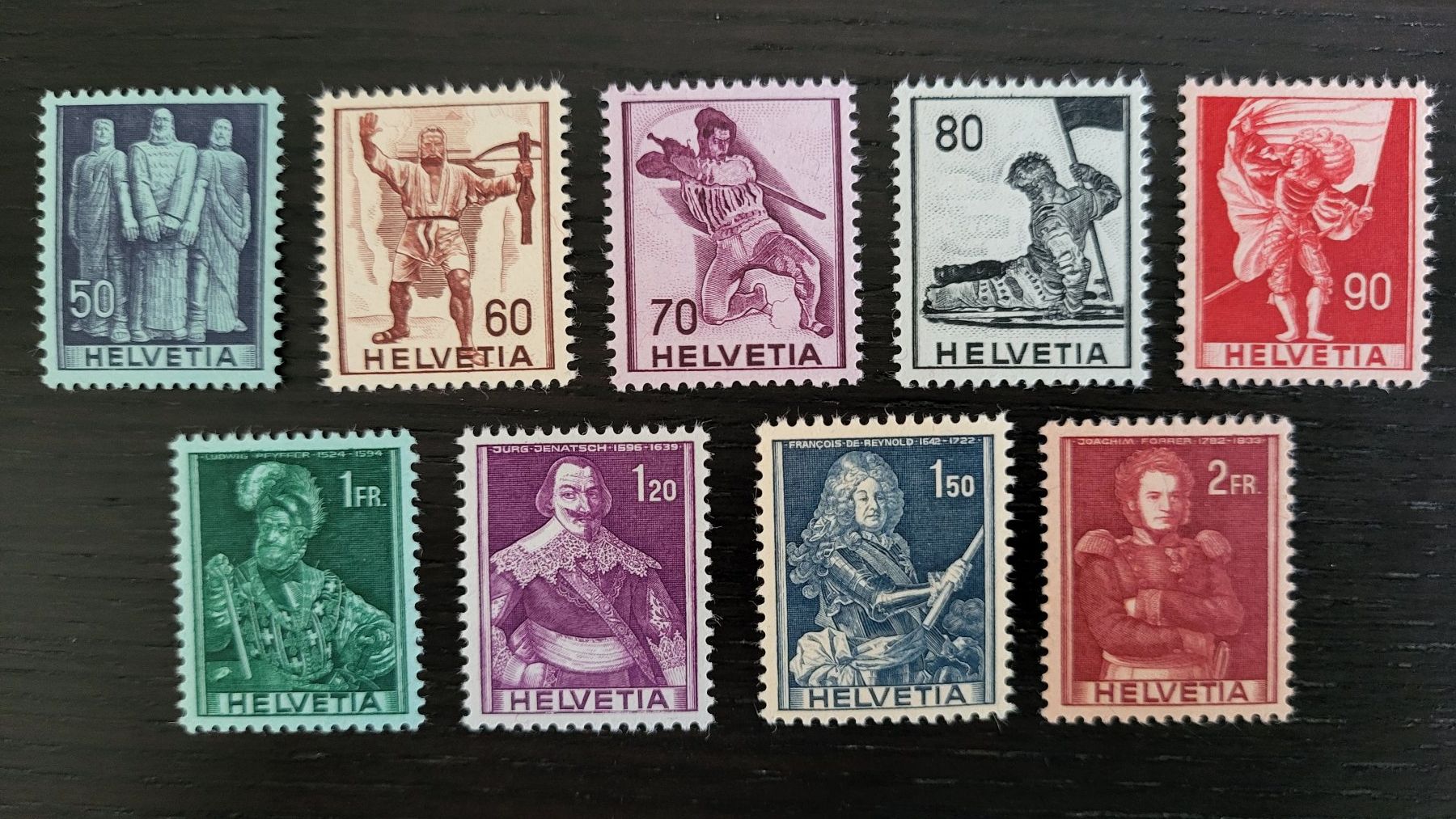 Tutti i francobolli: CH Briefmarken "Hist. Bilder 1941" SBK 243-251, postfrisch – Usato da Schindellegi venduto da Peter8834