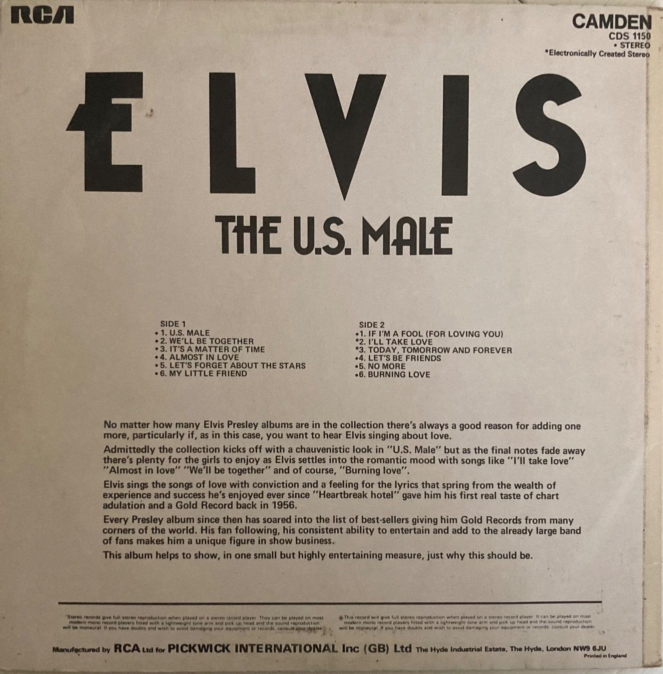 Dischi in vinile: ELVIS PRESLEY - THE U.S. MALE – Usato da Poliez-Pittet venduto da Newtown-Records 1