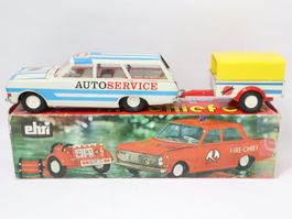 Blechauto Opel Rekord mit Anhänger, Ehri DDR Auto Service