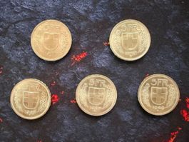 5x Schweizer 5 Franken Münzen 1967 1969