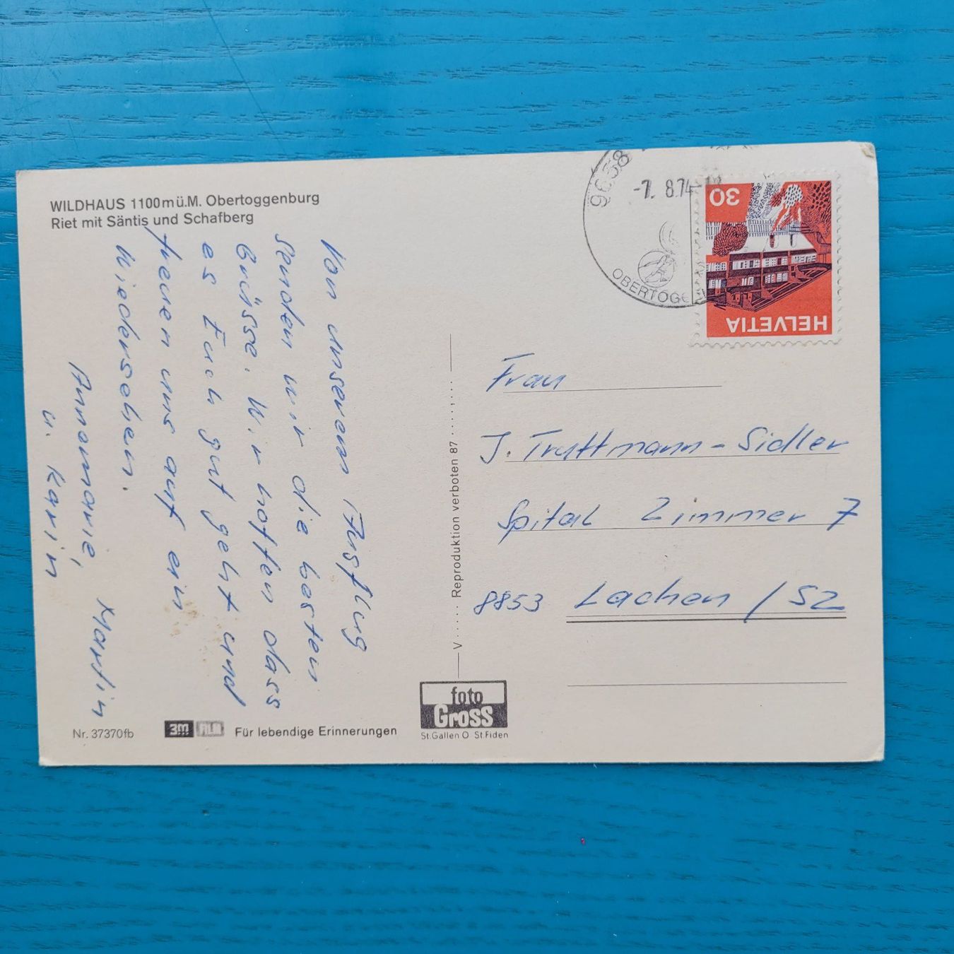 Cartoline postali: Wildhaus  1974 – Usato da SCHÜBELBACH venduto da CoKaHa 1