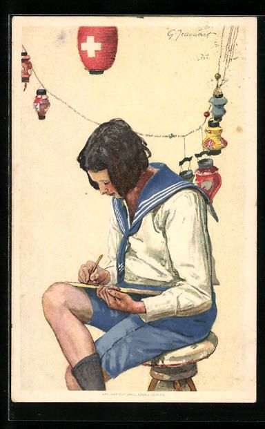 Cartoline postali: Schweizer Bundesfeier 1925, Knabe in Mat – Usato da Berlin venduto da bartko-reher