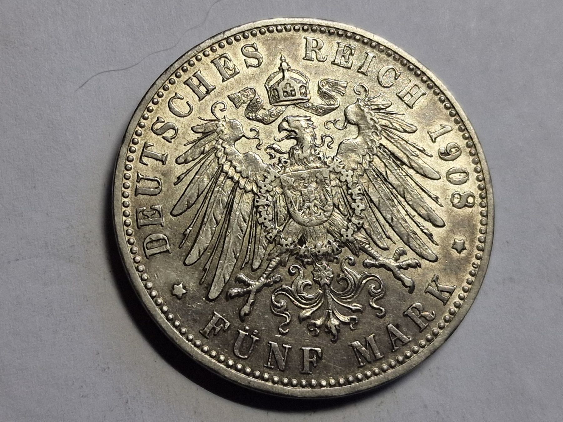Tutti le monete: Deutschland 5- Mark Bayern 1908 Silber  . – Usato da Zürich venduto da Moreira01 1