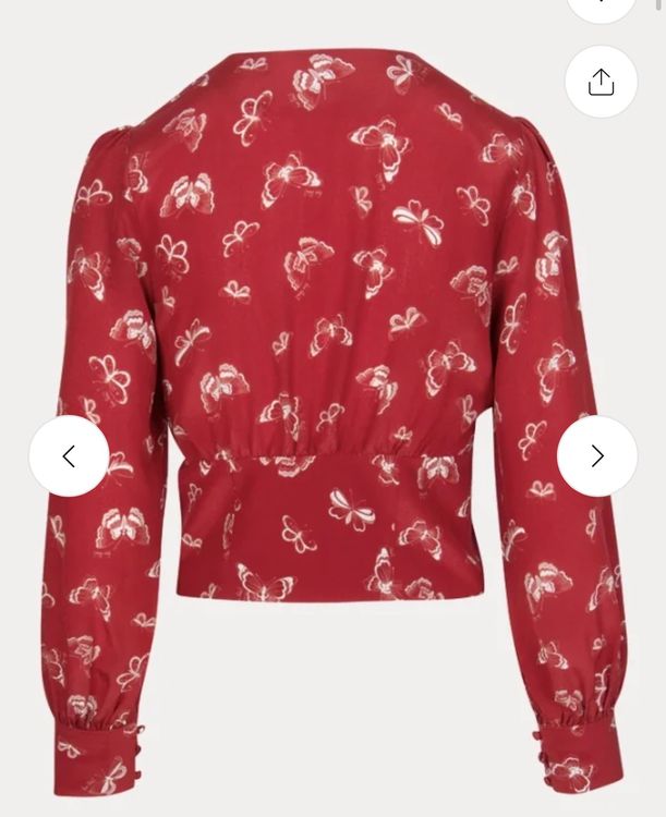 Red Butterfly Blouse, Button-Up, Size S 2