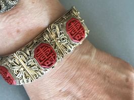 vergold. Jugendstil Zinnober CINNABAR Armband old CHINA