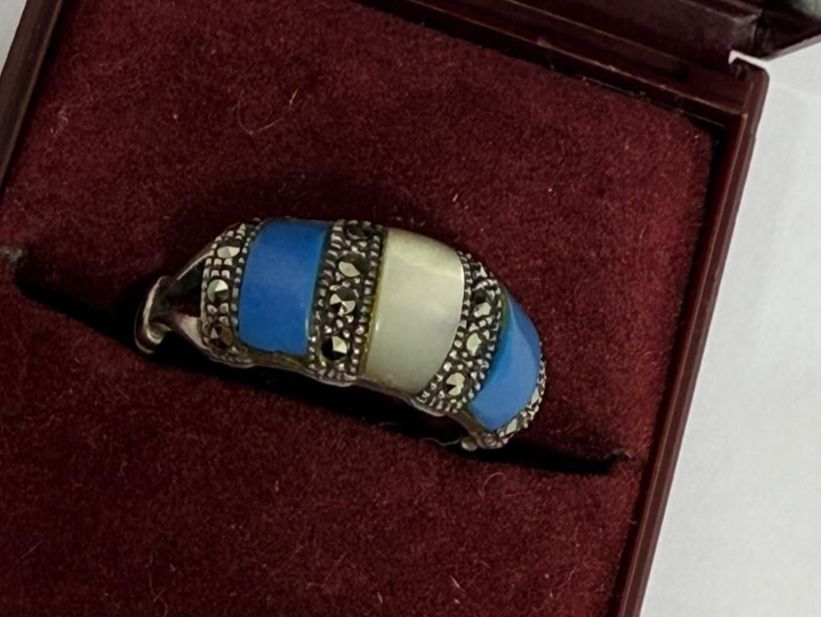 Anelli: Vintage Silberring mit Markasiten, Türkis/Perlmut. Gr. 56 – Usato da St. Gallen venduto da GIULESGG