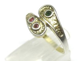 Ring Silber 925 + MP teilvergoldet Smaragd Spinell Gr. 59