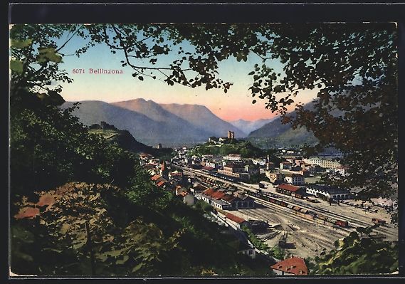 Cartoline postali: AK Bellinzona, Ortsansicht mit Bahnhof – Usato da Berlin venduto da bartko-reher