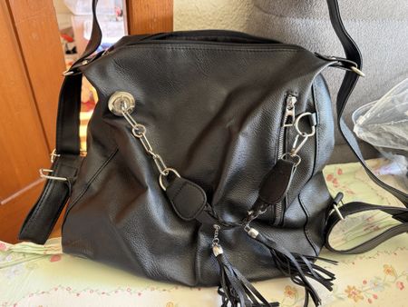 Black Vegan Leather Convertible Shoulder Bag