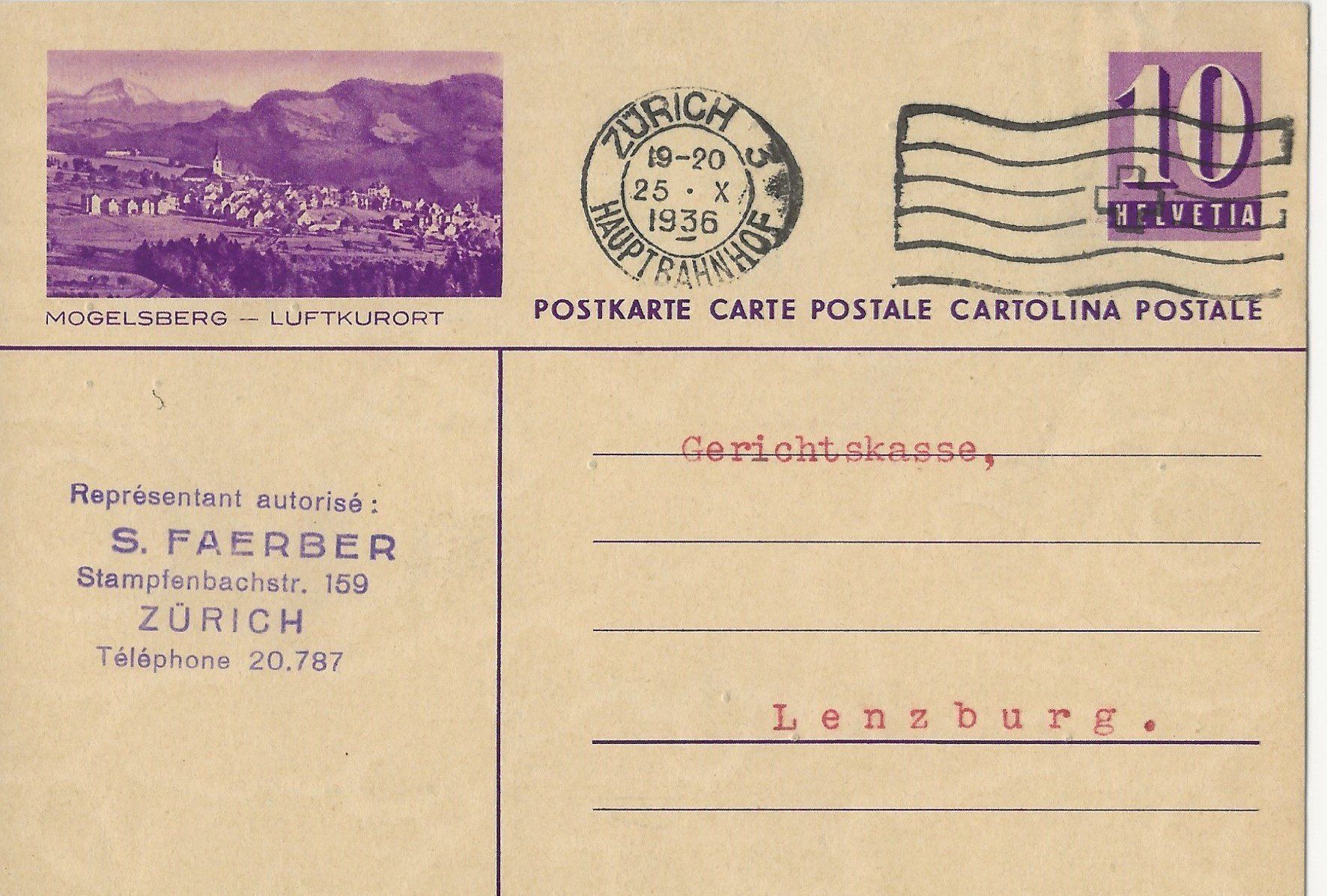 Ansichtskarten: Mogelsberg, Postkarte, 1936 – Gebraucht aus Frauenfeld von Merk52